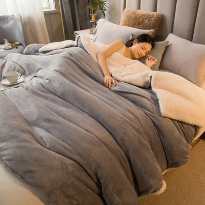 Couverture en laine pour garder au chaud l'hiver, couverture de lit Double face, housse de couette Queen, Camping, couvre-lit Double, couvre-lit sur le lit