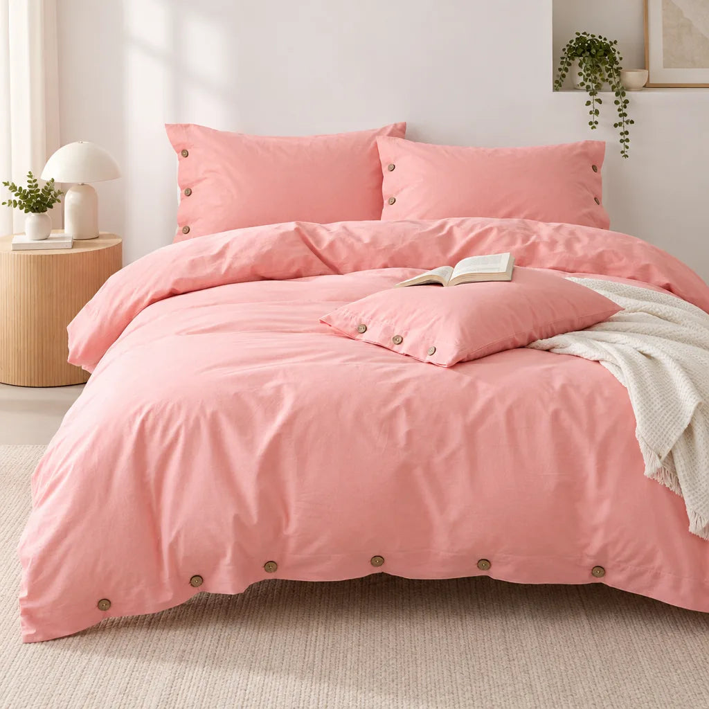 Ensemble literie coton rose