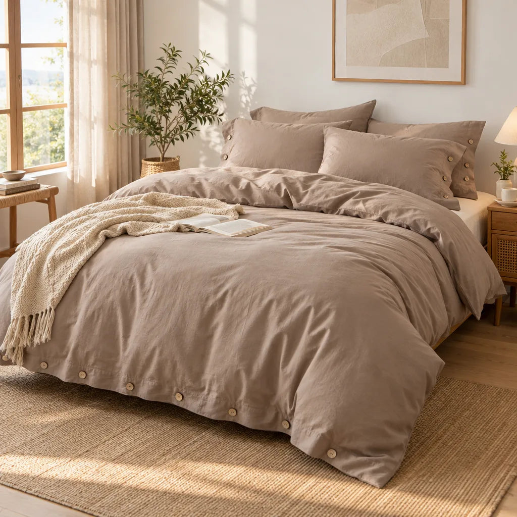 Ensemble literie coton kaki
