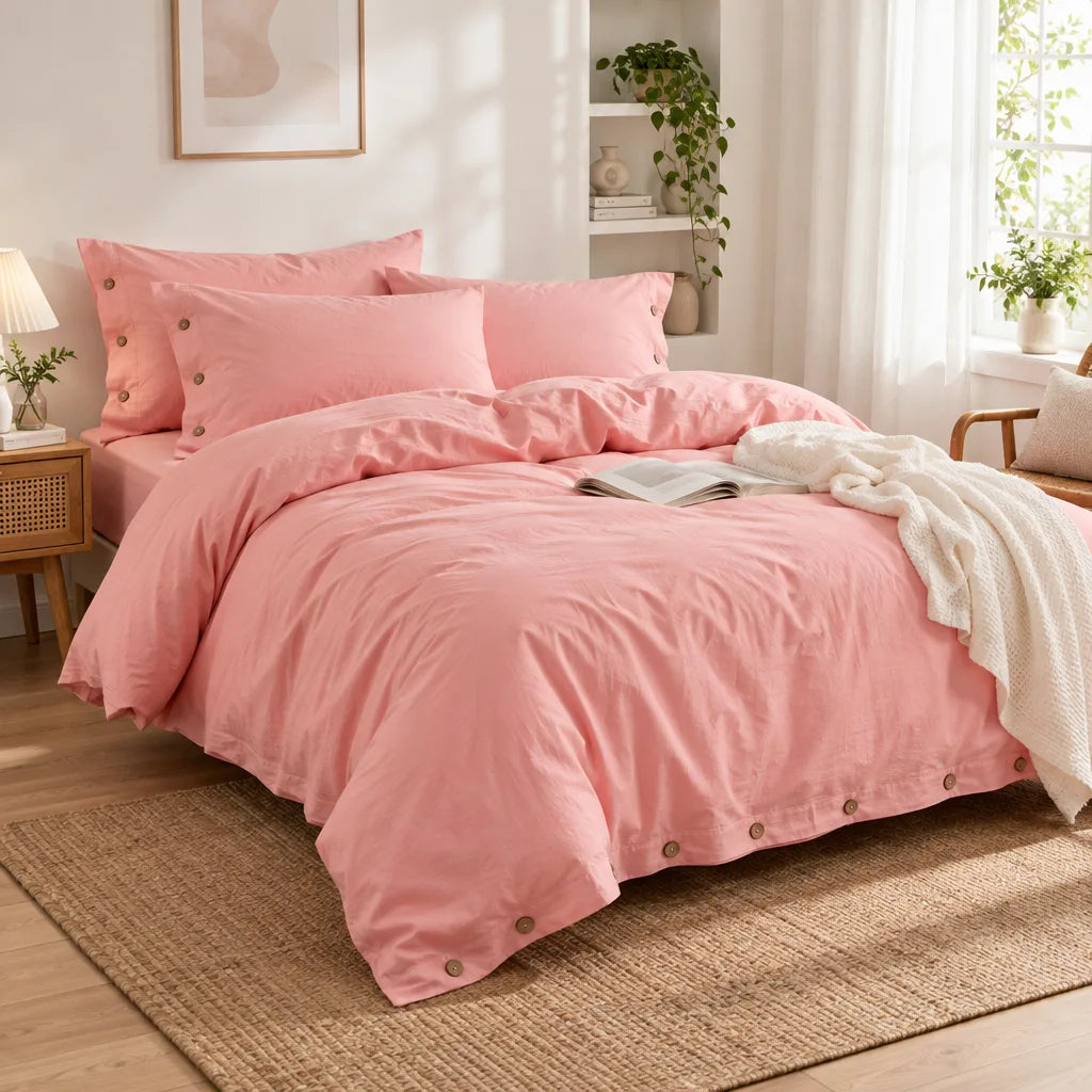 Ensemble literie coton rose