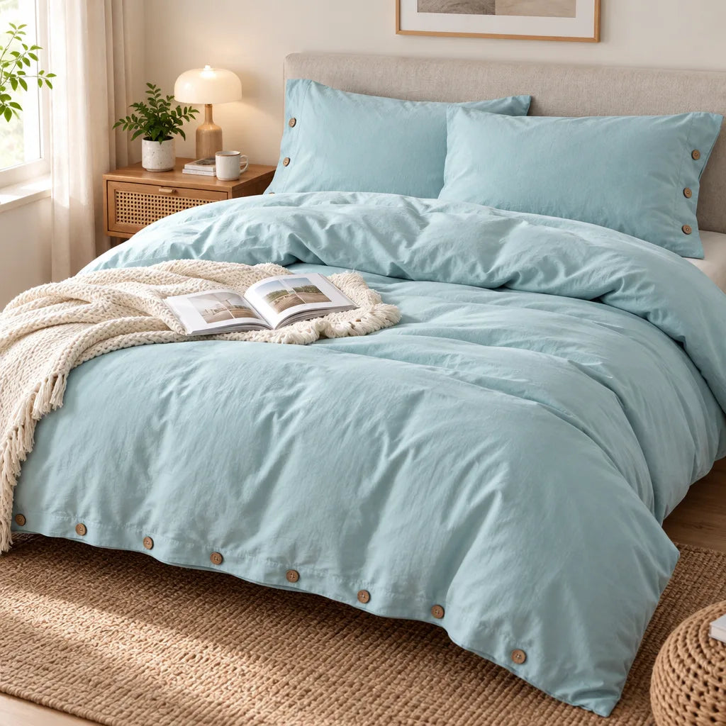 Ensemble literie coton bleu