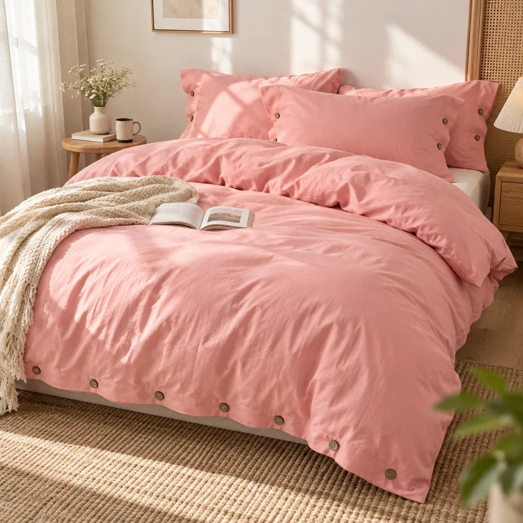 Ensemble literie coton rose